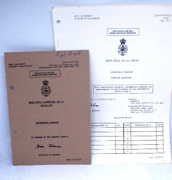 2 X Original British Army Can Am 250cc Motorcycle Workshop Parts and Maintenance Schedule Books