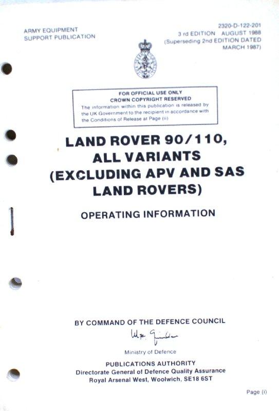 Original Military Land Rover 90/ 110 Operating Information Hand Book
