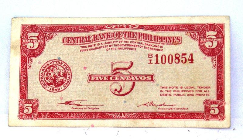 Bank of Philippines 5 Centavos Note